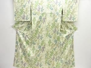 流水に草花模様手織り紬着物